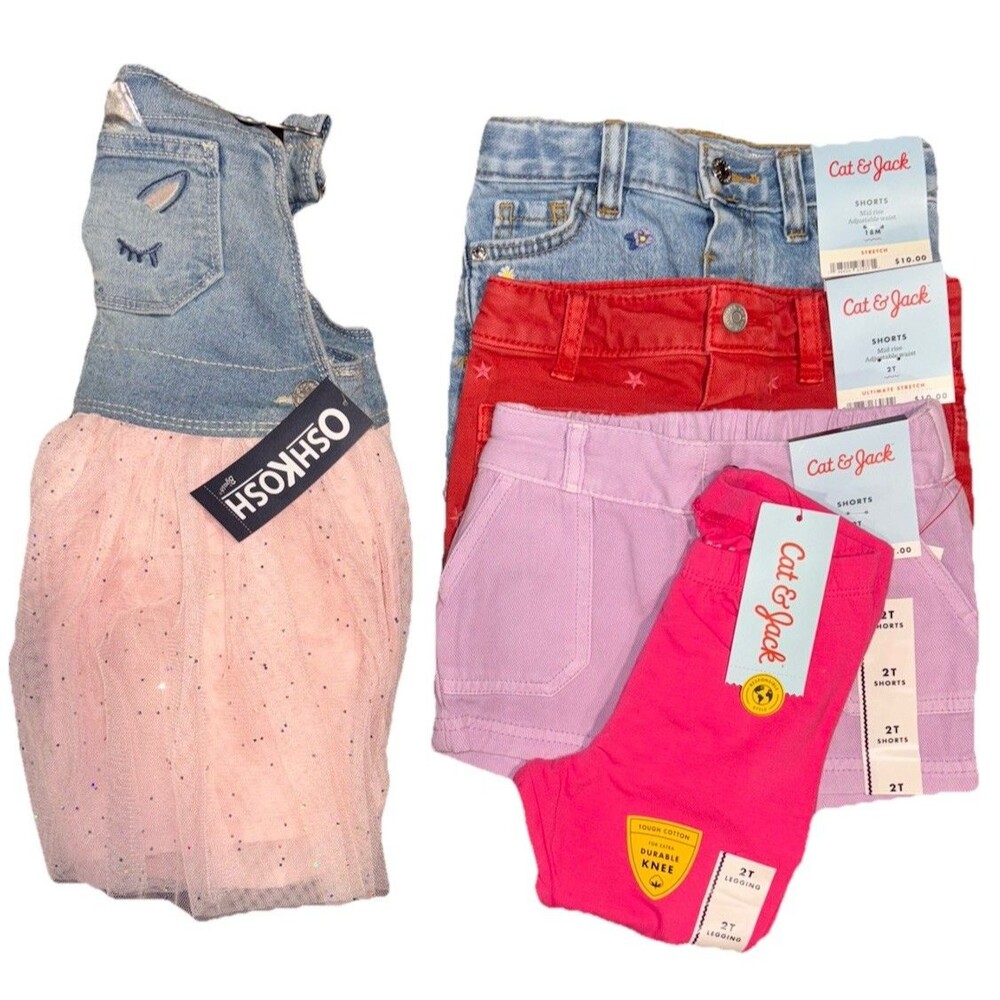 Cat & Jack 2T Girls Summer Clothing Lot 5pcs NWT Dress Shorts Legging